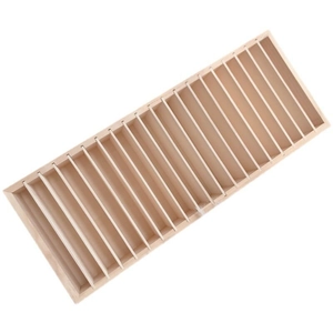 Long wooden headband display stand with 20 slots in natural wood finish on white background