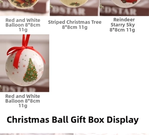 Detail view of 8cm Christmas baubles featuring white balloon and reindeer star patterns