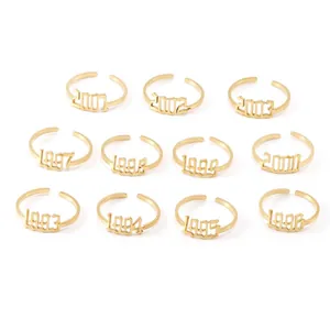 Birth Year Number Ring Adjustable 18K Gold Plated Stainless Steel Gothic Hollow Jewelry For Women Men
