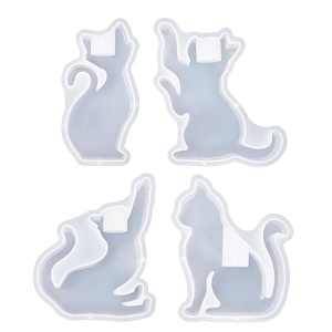 Set of four cat-shaped silicone molds for DIY crystal epoxy resin candle holders