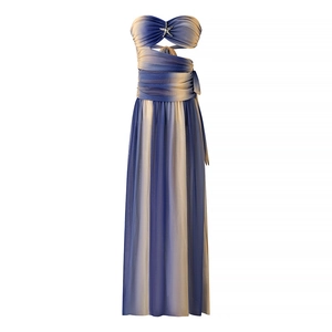 Trägerloses Maxi-Kleid mit blauem Farbverlauf, Taillen-Cut-outs und Seestern-Detail