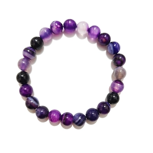 Bracelet de perles en agate à rayures violettes de 8mm avec textures de pierres naturelles