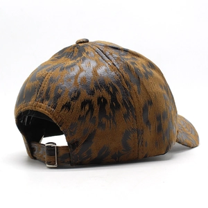 Leopard print baseball cap with adjustable metal buckle closure and retro leopard pattern