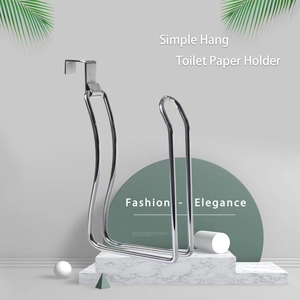Silver stainless steel toilet paper holder mounted on a modern grey bathroom wall
