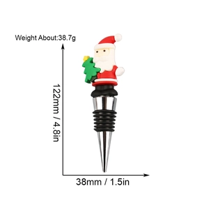 Detail view of Santa Claus PVC wine stopper showing 122mm height and 38.7g weight info