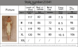 Guide des tailles pour robe col en V avec mesures du S au XL affichées en centimètres