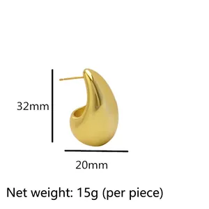 Detailed specs of gold teardrop earrings in polished stainless steel with 32mm height
