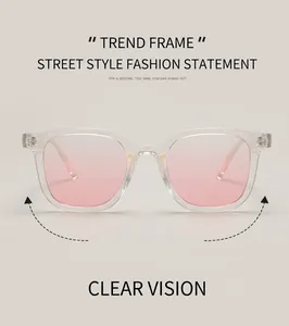 Close-up of stylish transparent pink gradient lenses and oversized square frames