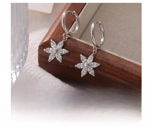 Detailed view of titanium steel sunflower earrings with marquise rhinestones