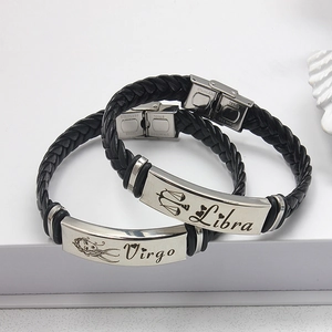 Geflochtene Lederarmbänder für Herren mit Sternzeichen-Anhängern aus Edelstahl für Männer