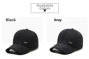 Close-up of winter baseball cap detail showing black and grey colors with warm ear protection