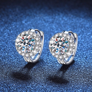 Elegant S925 sterling silver sunflower moissanite hoop earrings with halo diamond setting