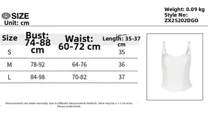 Größentabelle für Mesh-Top mit Brust-, Taillen- und Längenmaßen für perfekte Passform