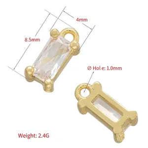 Pendentifs rectangulaires en zircon plaqué or 8,5x4mm avec trou de 1mm pour bijoux