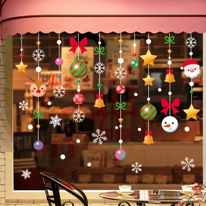 Christmas Window Clings Static Stickers PVC Reusable Double Sided Glass Decoration Santa Reindeer Snowflake Festive Decals