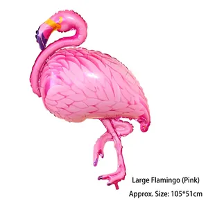 Large pink flamingo foil balloon for tropical parties, dimensions 105x51 cm, glossy finish