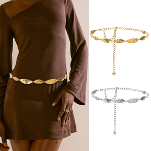 Fashion Plastic Metallic Tone Waist Chain Rhombus Wave Hammered Pattern Body Chain Adjustable Belt For Women Beach Party Dress Jewelry