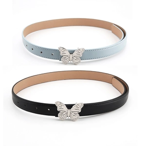 Women Y2K PU Leather Belt With Metal Butterfly Buckle Retro Sweet Style Waistband For Girls Harajuku Subculture Accessory
