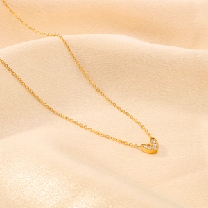 18K gold plated stainless steel heart necklace featuring sparkling cubic zirconia stones