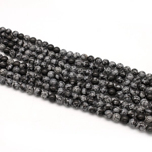 Natural Snowflake Obsidian Stone Round Loose Beads For DIY Bracelet Necklace Jewelry Making Smooth Polished Gemstone Crafting