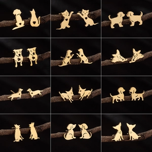 Stainless Steel Animal Stud Earrings Cute Dog Cat Heart Hollow Minimalist Fashion Jewelry For Women Girls Pet Lovers