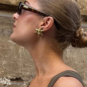 Elegant gold star-shaped hoop earrings for women, minimalist titanium steel jewelry