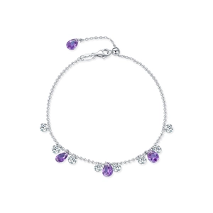 Bracciale in argento S925 con cristalli a goccia viola e zirconi scintillanti