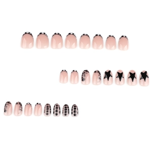 Y2K Y2K black star and leopard print press-on nails with French tip oval shape design
