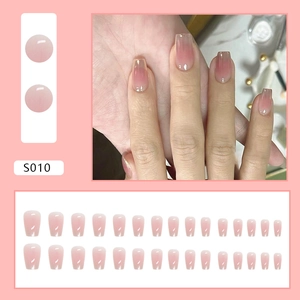 Pink gradient coffin press-on nails set with aurora finish for women S010