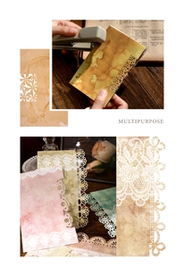 Macro view of vintage lace paper with hollow edges for scrapbooking decoration