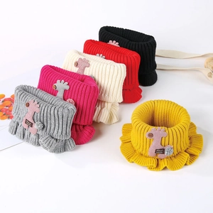 Winter knitted baby neck warmer set in assorted colors with cute deer decor and wooden buttons