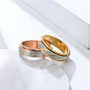 Frosted striped rotatable rings in gold and rose gold titanium steel for couples