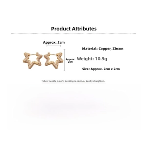 Detailed view of hollow star earrings with gold copper and pave-set cubic zirconia