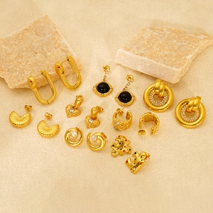 Geometric Hoop Stud Earrings For Women 18K Gold Plated 304 Stainless Steel With Zircon Rhinestone Vintage French Style