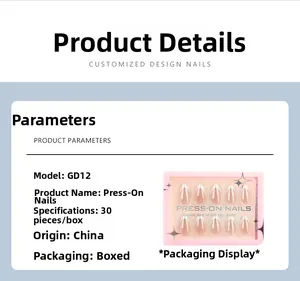 Detailansicht Modell GD12 Mandel-Press-on-Nägel in Nuderosé, Set mit 30 Stück