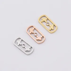 Stainless Steel Butterfly Charms Hollow Rectangular Links With Rhinestone For DIY Jewelry Making Bracelet Necklace