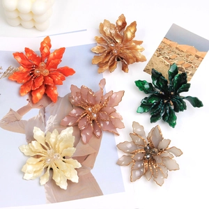 Elegant acrylic flower brooches set in diverse colors with beads and resin finish