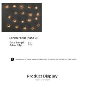 Detailed technical specs of reindeer LED string lights with warm yellow glowing effect