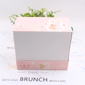 Pink strawberry stationery box featuring a cute bunny pattern and 60 pieces of paper