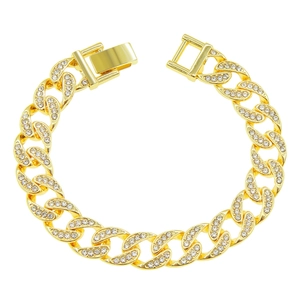 Hip hop style gold Cuban link bracelet for men with sparkling iced out rhinestones