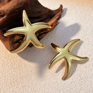 Starfish Stud Earrings 18K Gold Plated Stainless Steel Chic Sea Ocean Beach Minimalist Mirror Polished Jewelry For Women