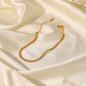 18K gold plated titanium steel double layer snake chain anklet on white silk