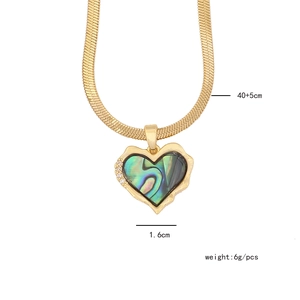 Detail view of heart pendant necklace with abalone shell, 40+5cm chain and 1.6cm size