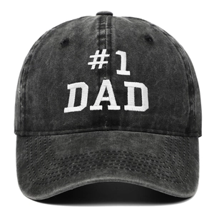 Washed Cotton Baseball Cap #1 DAD Embroidery Retro Distressed Dad Hat Father's Day Gift Adjustable Outdoor Sports Casual