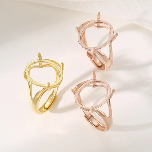 Three adjustable S925 silver four-prong ring settings in gold and rose gold finishes