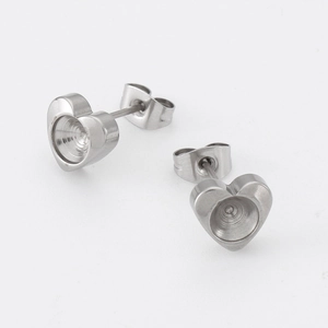 Pair of silver stainless steel heart-shaped stud earrings for DIY jewelry making