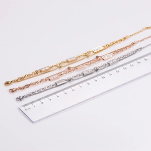 Three-color minimalist double-layer chain bracelet set with rhinestone charms in gold and silver