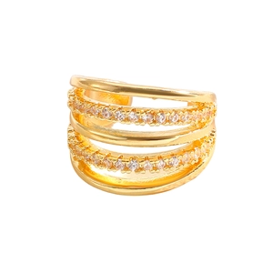 Detail of four-layer gold-plated ear cuff with pavé white cubic zirconia accents