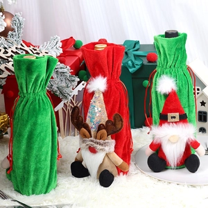 Christmas wine bottle covers with gnome and reindeer designs for festive home decor