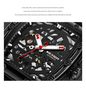 Detailed macro view of black skeleton automatic mechanical watch with gold gears